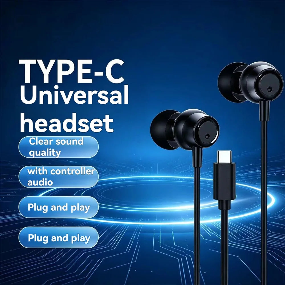 696 Portable Wired In Ear Headphones HD Calling Earphones Clear Sound Quality Music Playing TYPE-C Universal Headset