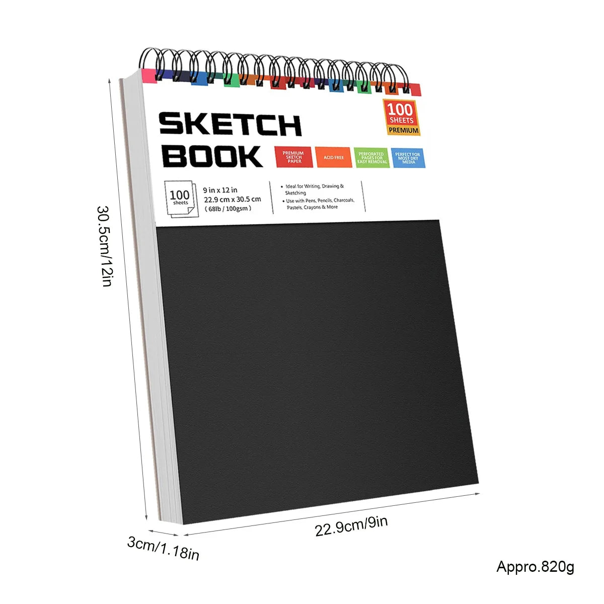 9" x 12" Sketch Book, Single Pack of 100 Sheets Spiral Bound Art Sketchbook, Artist Drawing Book Paper, Painting Sketch Pad