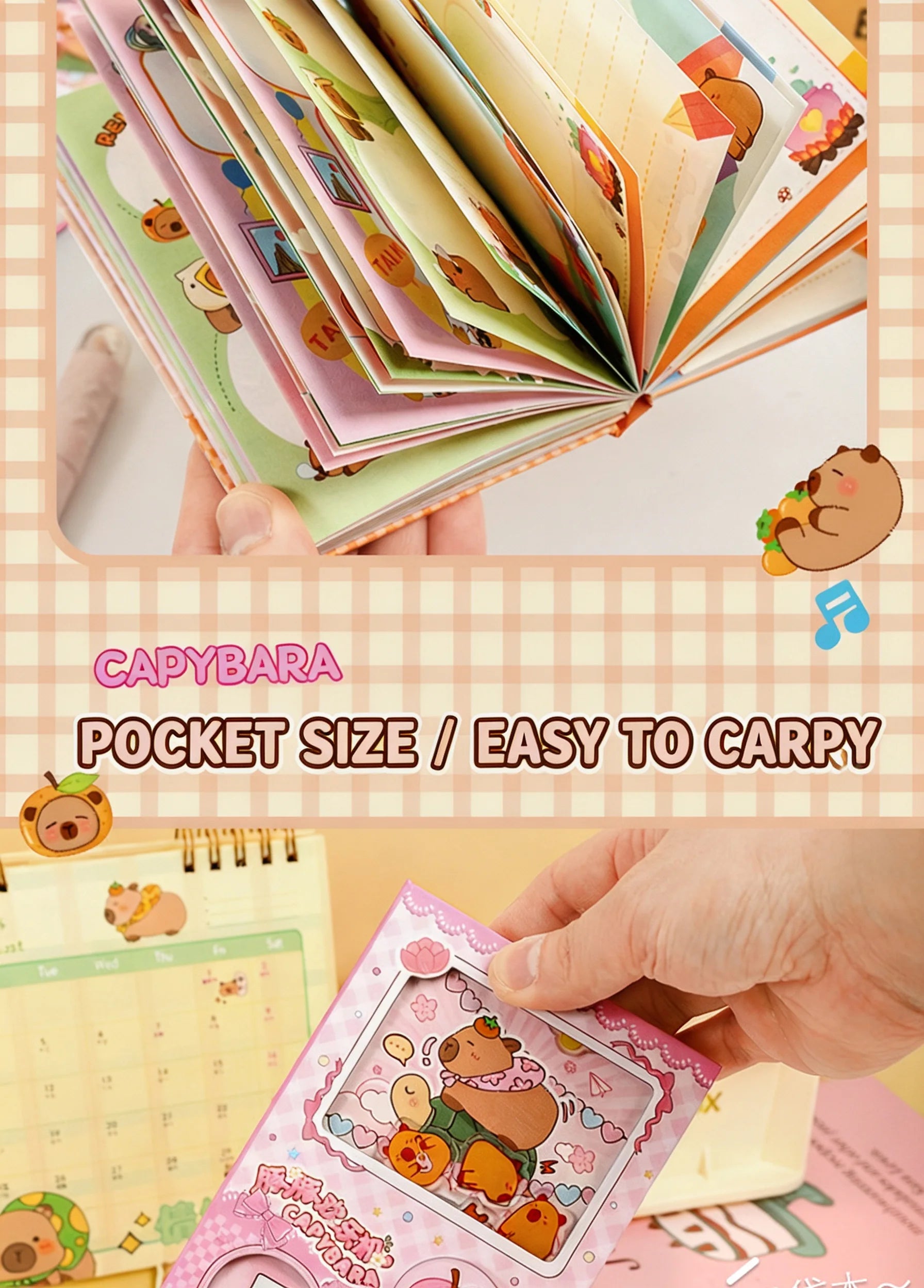Cute Capybara School Notebook, Kawaii Cartoon Writing Journal with Interactive Gashapon Cover, Back to School Supplies for Kids
