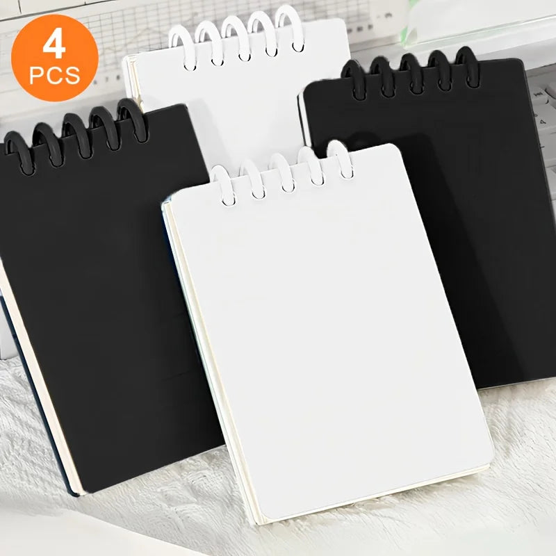 4pcs A7 loose leaf notebooks, 80 pages per book, Thick Inner Pages, Hot Stamping Buckle, black, white