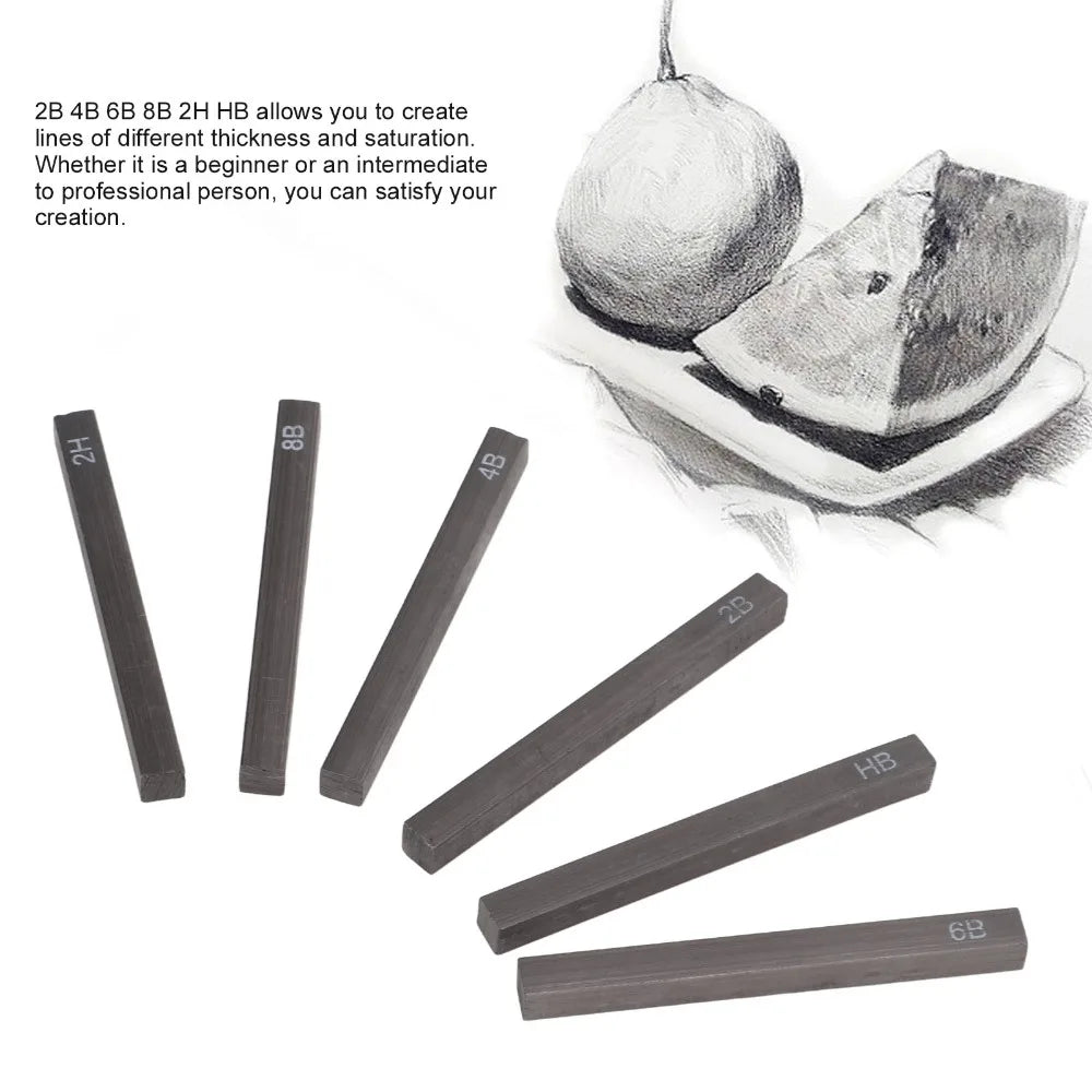 6PCS Square Shape Sketch Charcoal Sticks Break Resistant Pure Charcoal Drawing Charcoal 2.48in Square Charcoal Bars