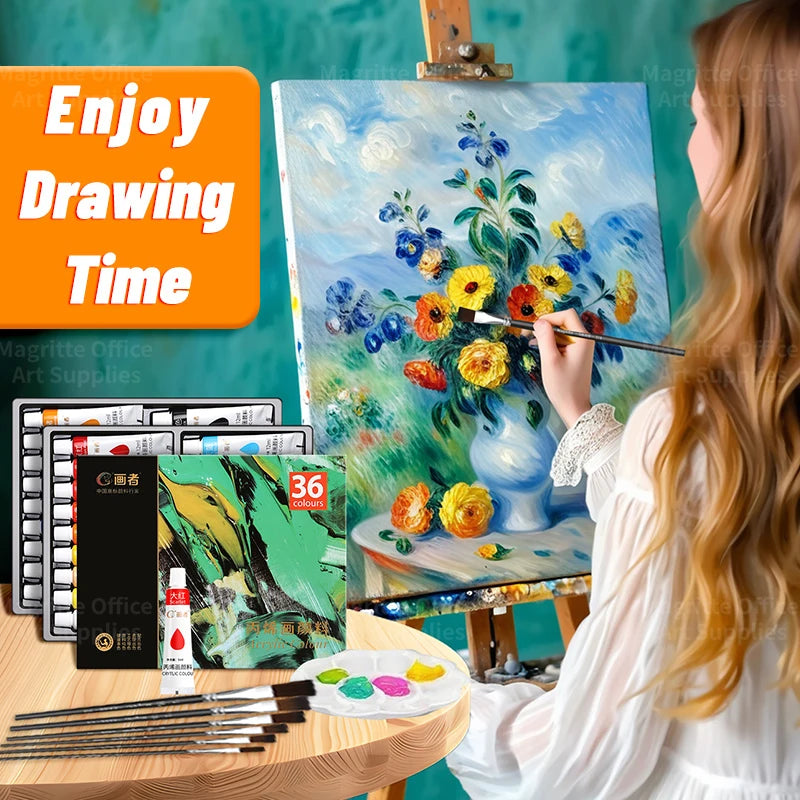 Acrylic Paint Set Professional Artist Quality,43/31/25/19pcs,12ml/0.41oz with Brushes for Beginners,Canvas,Wood,Paper,Wall,Glass