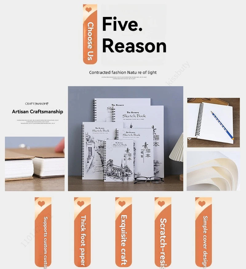 30-Sheets ,Sketch Book Top Spiral Bound Sketch Pad Acid Free Art Sketchbook Artistic Drawing Painting Writing Paper For A4/A5/A6