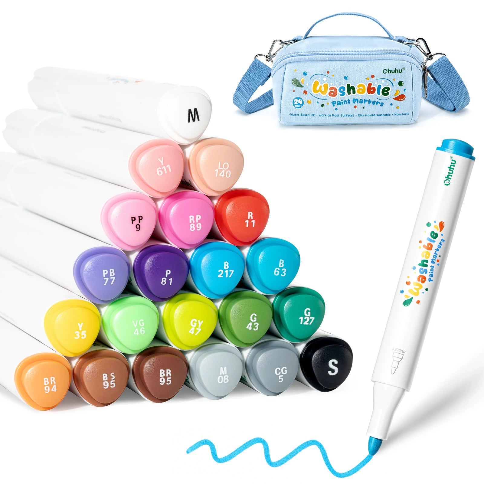 Ohuhu Acrylic Paint Markers Ultra-Washable Markers for Kids Bullet Tip Paint Pens Washable Art Markers Painting School Supplies