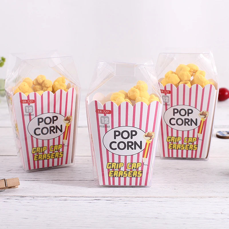 12pcs/box Cute Popcorn Shape Erasers Cute Stationery Pencil Rubbers Eraser Wipe Clean Without Leaving Marks Stationery