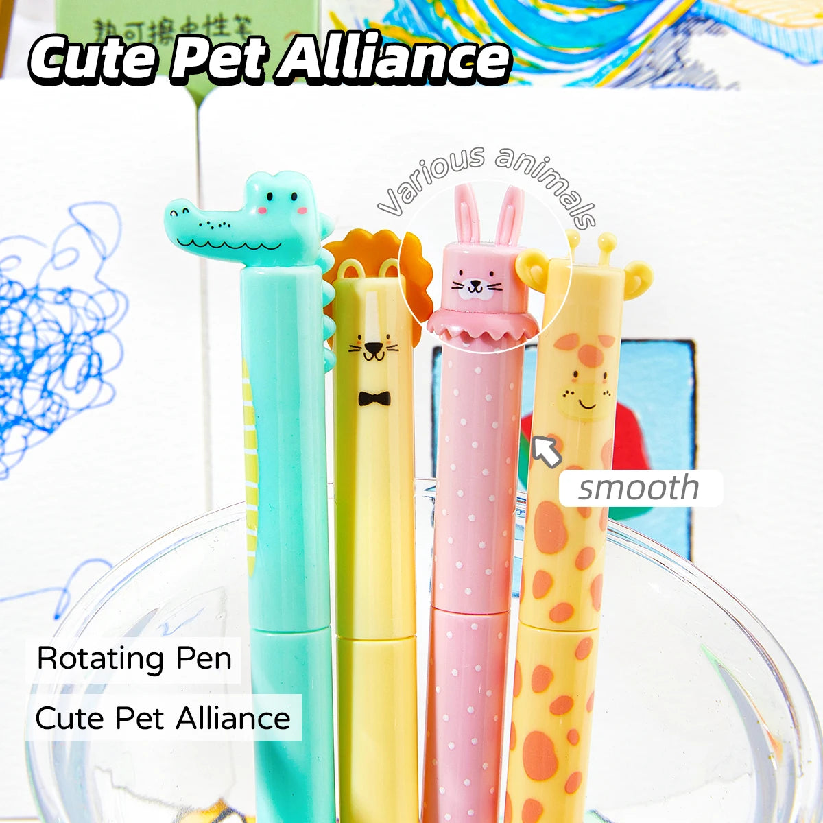 4pcs Zoo Animal Theme Blue Ink Erasable Gel Pens 0.5mm, Smooth Writing for School, Office, Journals, Back-to-School Supplies