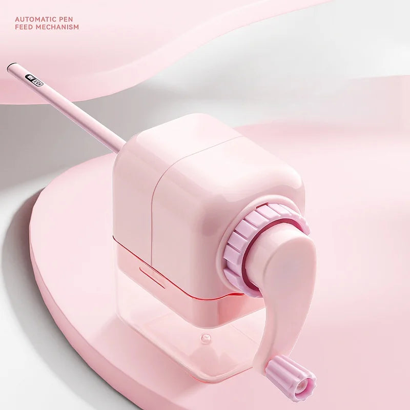 Hand cranked pencil sharpener allows students to sharpen various pencil shapes. Comes with stickers for DIY study supplies