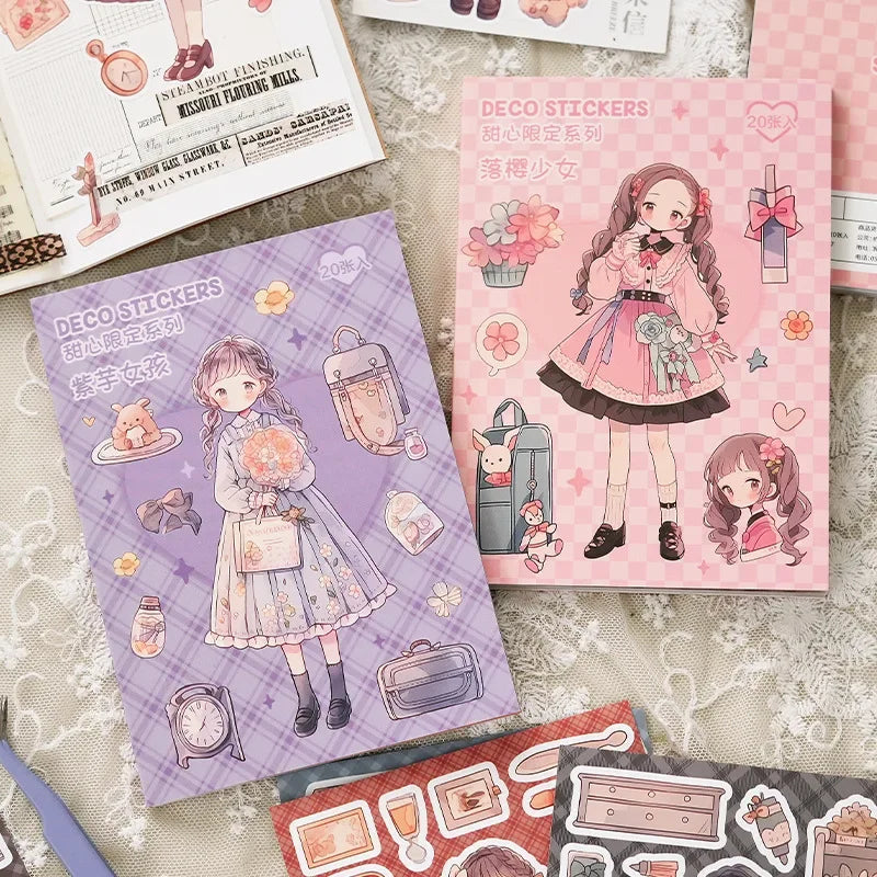 Journamm 20sheets Kawaii Stickers Book DIY Scrapbooking Collage Stationery Decor Junk Journal Cartoon Materials Stickers