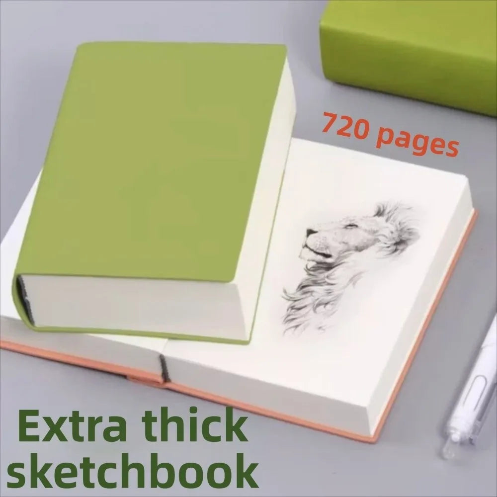 720 Page Blank Inner Notebook Synthetic Soft Minimalist Drawing Book Leather Surface Fresh Ultra Thick Notebook School Supplies