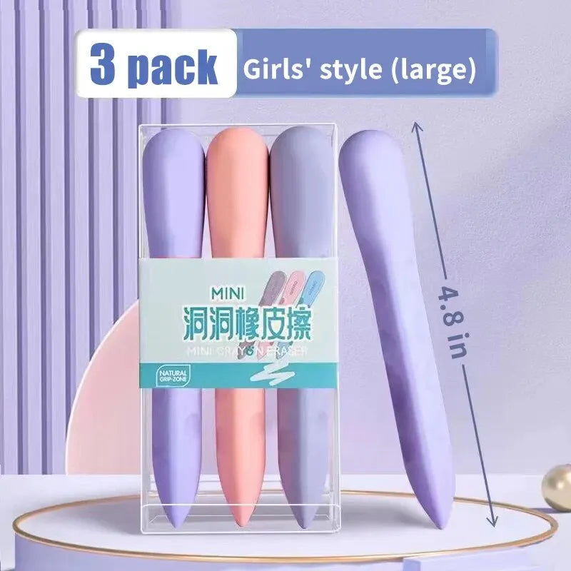 3PCS/Box Hole Eraser for Primary School Students No Dregs No Crumbs Clean Eraser Pen Image Skin Oversize Art Pose