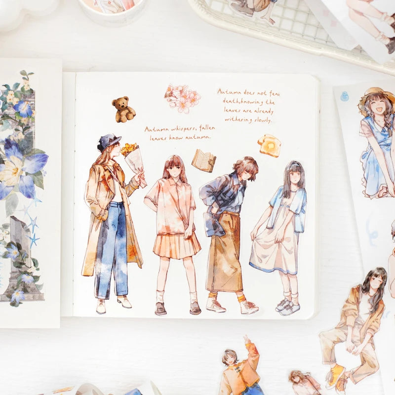 Journal Go 4.5x200cm Four Seasons Girl Tape DIY Scrapbooking Decor Photo Album Collage Junk Journal Planner Aesthetic Stickers