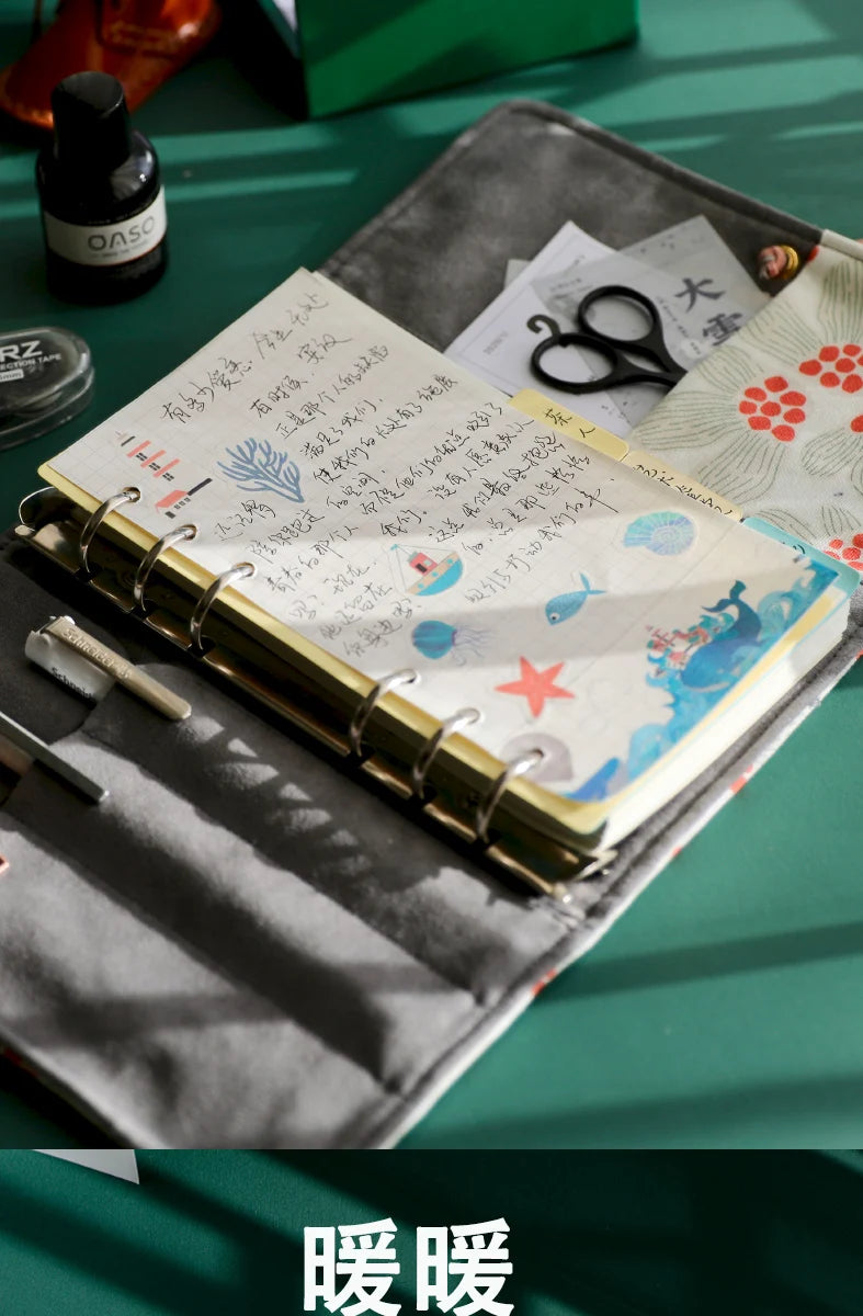 Beautiful Notebook for Girls Cloth Cover Retro Chinese Style Loose-leaf Diary Portable Scrapbook Binder Notepad Gift