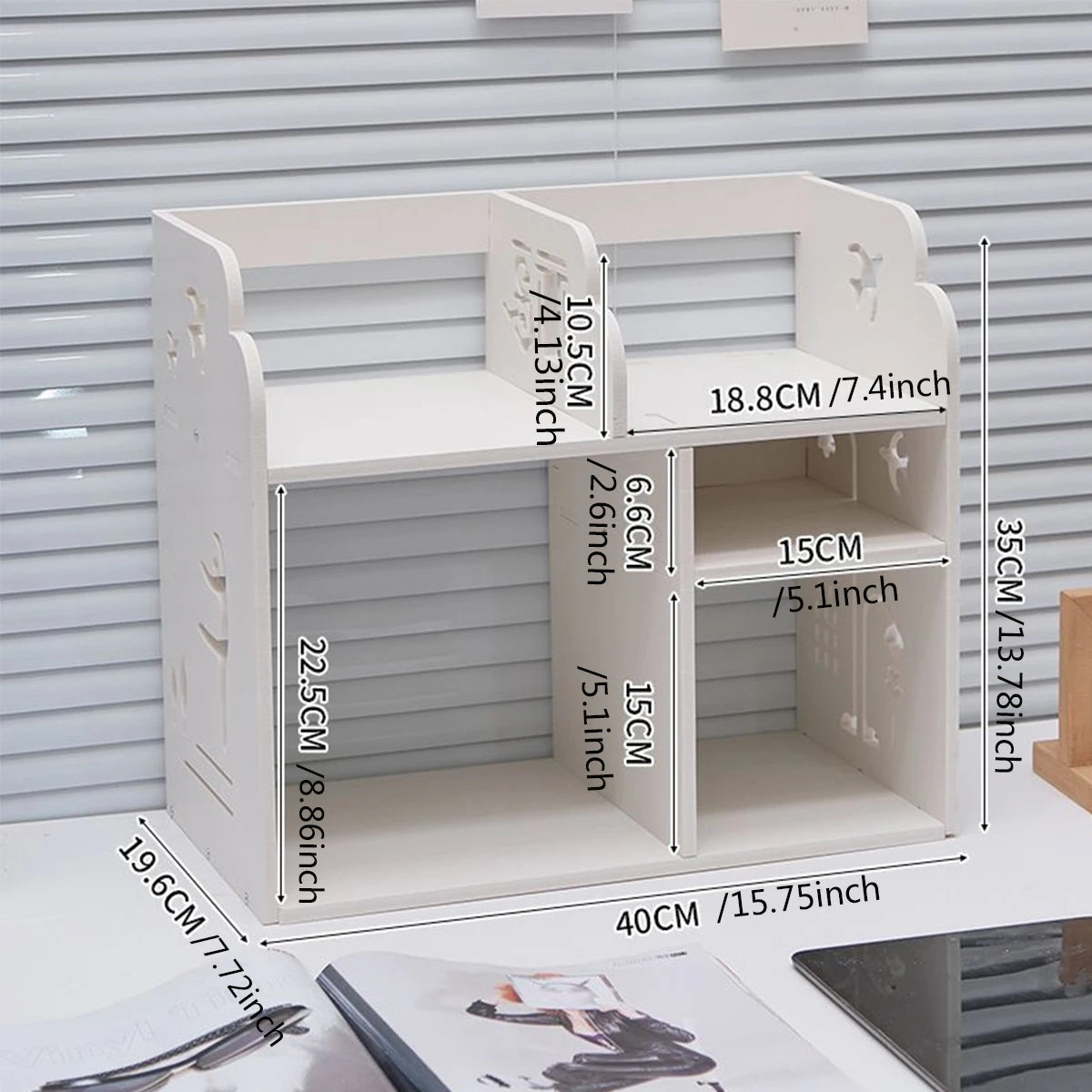 Desk Organizer Shelf, White Desktop Storage Rack with Drawers for Office Stationery Books Cosmetics Supplies Organizer