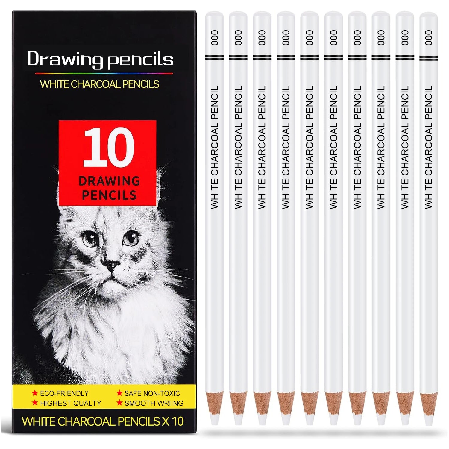Pro Charcoal Pencils Drawing Set,6/10/12/20 PCS,Black/White Charcoal Pencils,S/M/H Charcoal Pencil for Drawing,Sketching,Shading
