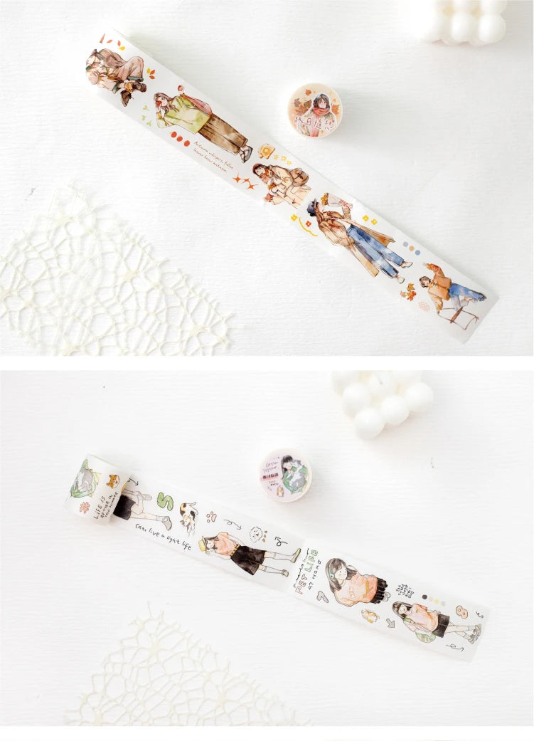Journal Go 4.5x200cm Four Seasons Girl Tape DIY Scrapbooking Decor Photo Album Collage Junk Journal Planner Aesthetic Stickers