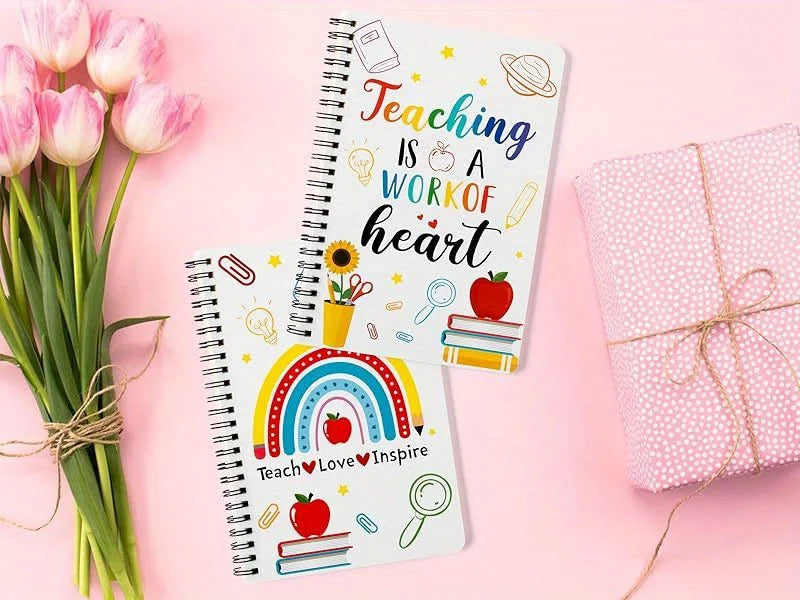 2 Pcs A5 Teacher Spiral Notebooks, Teacher Appreciation Notebooks, Hardcover Journals, Writing Notebooks, School Office Supplies