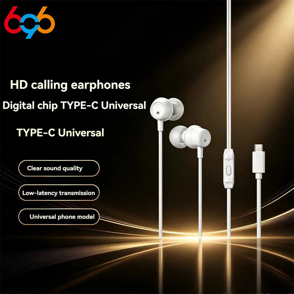 696 Portable Wired In Ear Headphones HD Calling Earphones Clear Sound Quality Music Playing TYPE-C Universal Headset