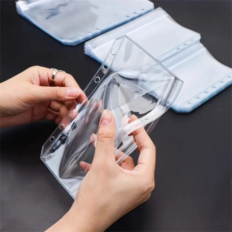 Clear PVC Loose Leaf Pouch Compatible with A5 A6 A7 Ring Binders Flat Pull Design for Easy Access Durable Plastic Material
