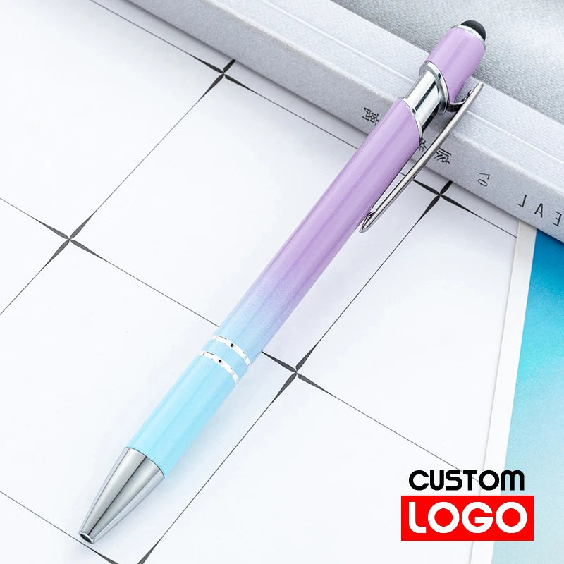 10-200Pcs Gradient Metal Ballpoint Pens Custom Logo Touch Screen Pen Office School Advertising Pen Name Text Laser Engraving