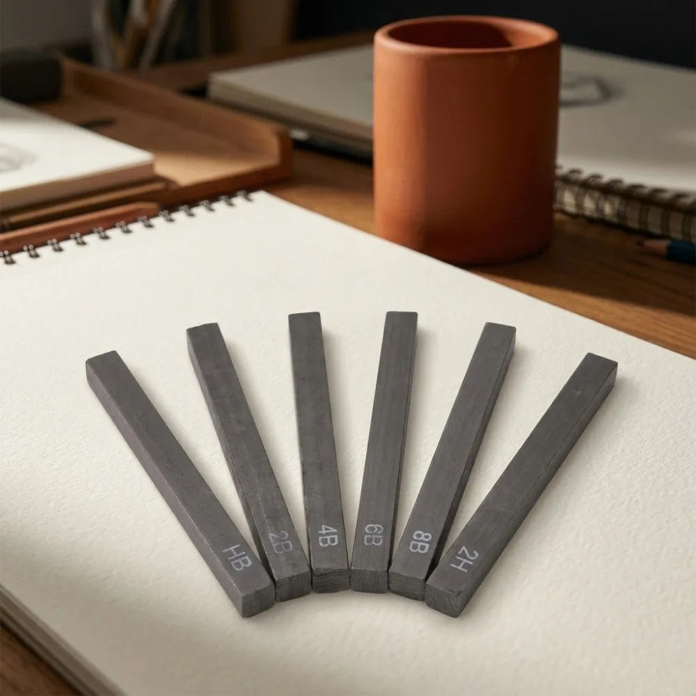 6PCS Square Shape Sketch Charcoal Sticks Break Resistant Pure Charcoal Drawing Charcoal 2.48in Square Charcoal Bars