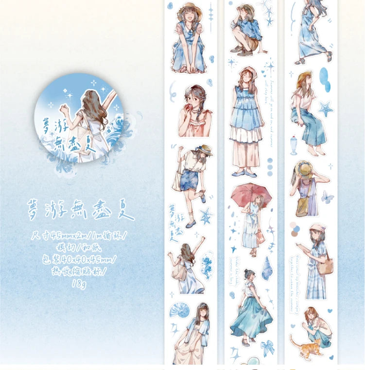 Journal Go 4.5x200cm Four Seasons Girl Tape DIY Scrapbooking Decor Photo Album Collage Junk Journal Planner Aesthetic Stickers