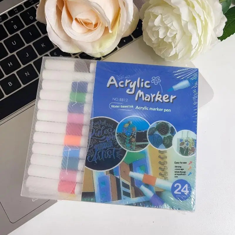 Acrylic Paint Markers 24 Colors Waterproof Smudge Resistant for Pottery Painting Handmade DIY Art Project