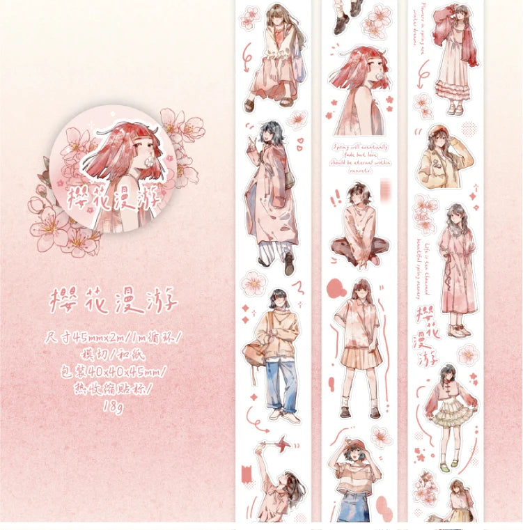 Journal Go 4.5x200cm Four Seasons Girl Tape DIY Scrapbooking Decor Photo Album Collage Junk Journal Planner Aesthetic Stickers