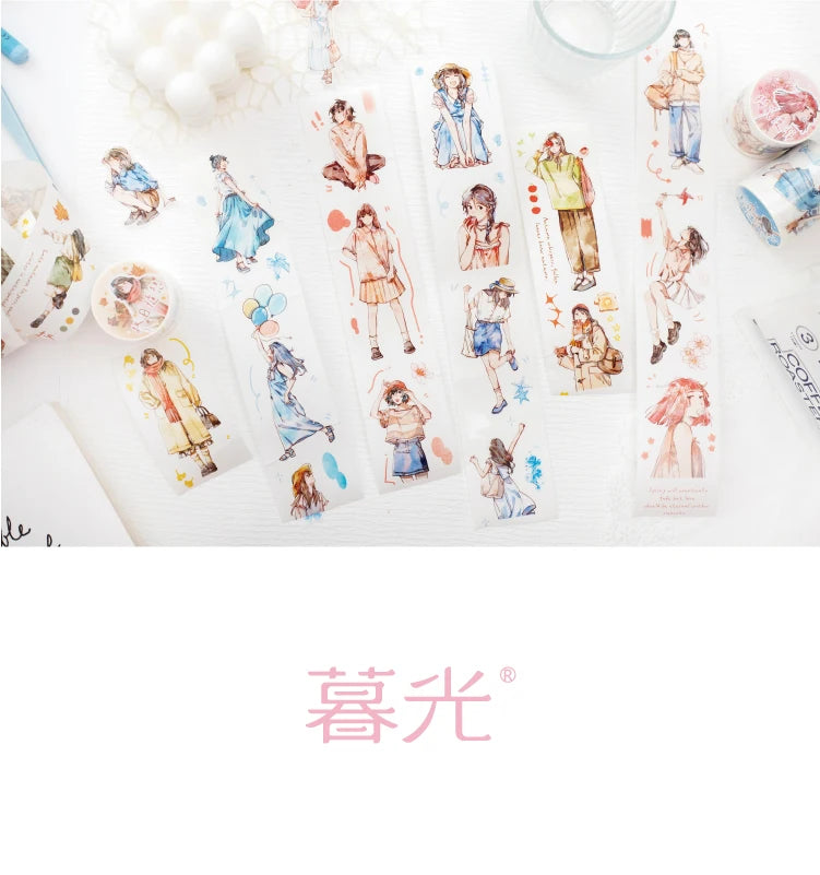 Journal Go 4.5x200cm Four Seasons Girl Tape DIY Scrapbooking Decor Photo Album Collage Junk Journal Planner Aesthetic Stickers