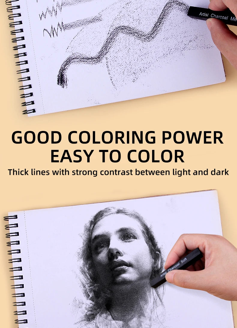 Graphite Sketch Wood Carbon Strip Set, Art Student Painting, Charcoal Pencil, Solid, Wholesale, 6Pcs