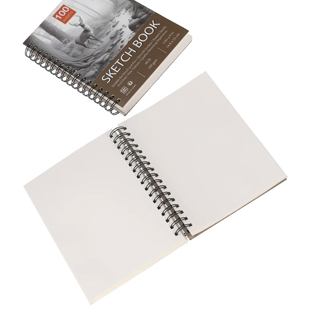 1PC 100-Sheets Sketch Book, Top Spiral Bound Sketch Pad,  (68lb/100gsm), Acid Free Art Sketchbook Artistic Draw