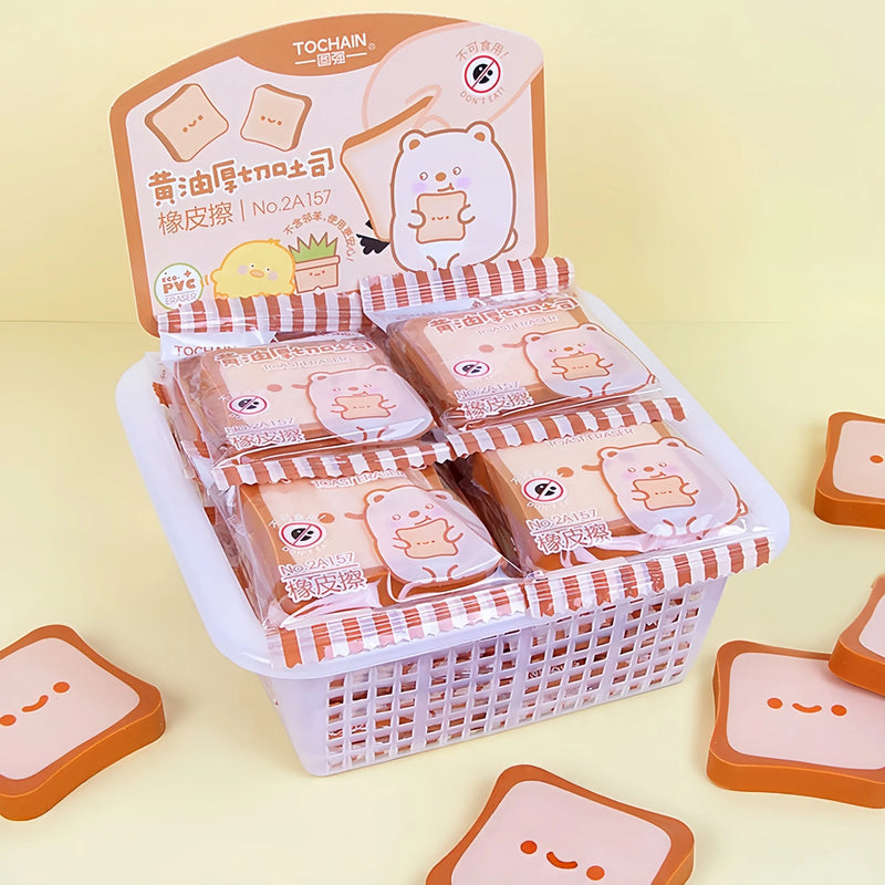 Toast-Shaped Eraser, Creative Design That Looks Like a Rubber Eraser, Students Can Erase Cleanly Without Leaving Marks or Residue