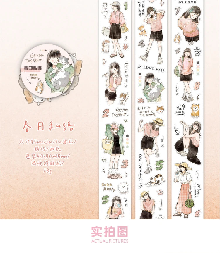Journal Go 4.5x200cm Four Seasons Girl Tape DIY Scrapbooking Decor Photo Album Collage Junk Journal Planner Aesthetic Stickers