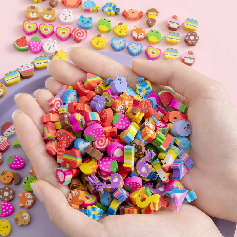 Assorted Random Mini Erasers 20~200PCS – Cute Novelty Rubber Collectibles for Office Desk Party Favors & Stationery Bulk Lot TMZ