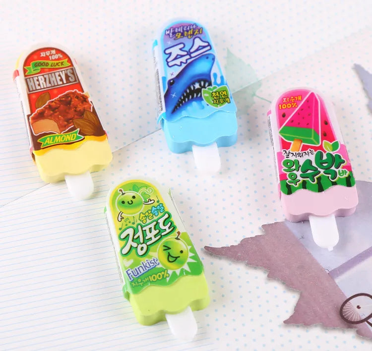 Wholesale Ice Cream Shaped Erasers, Educational Stationery for Elementary School Children, Pack of 4