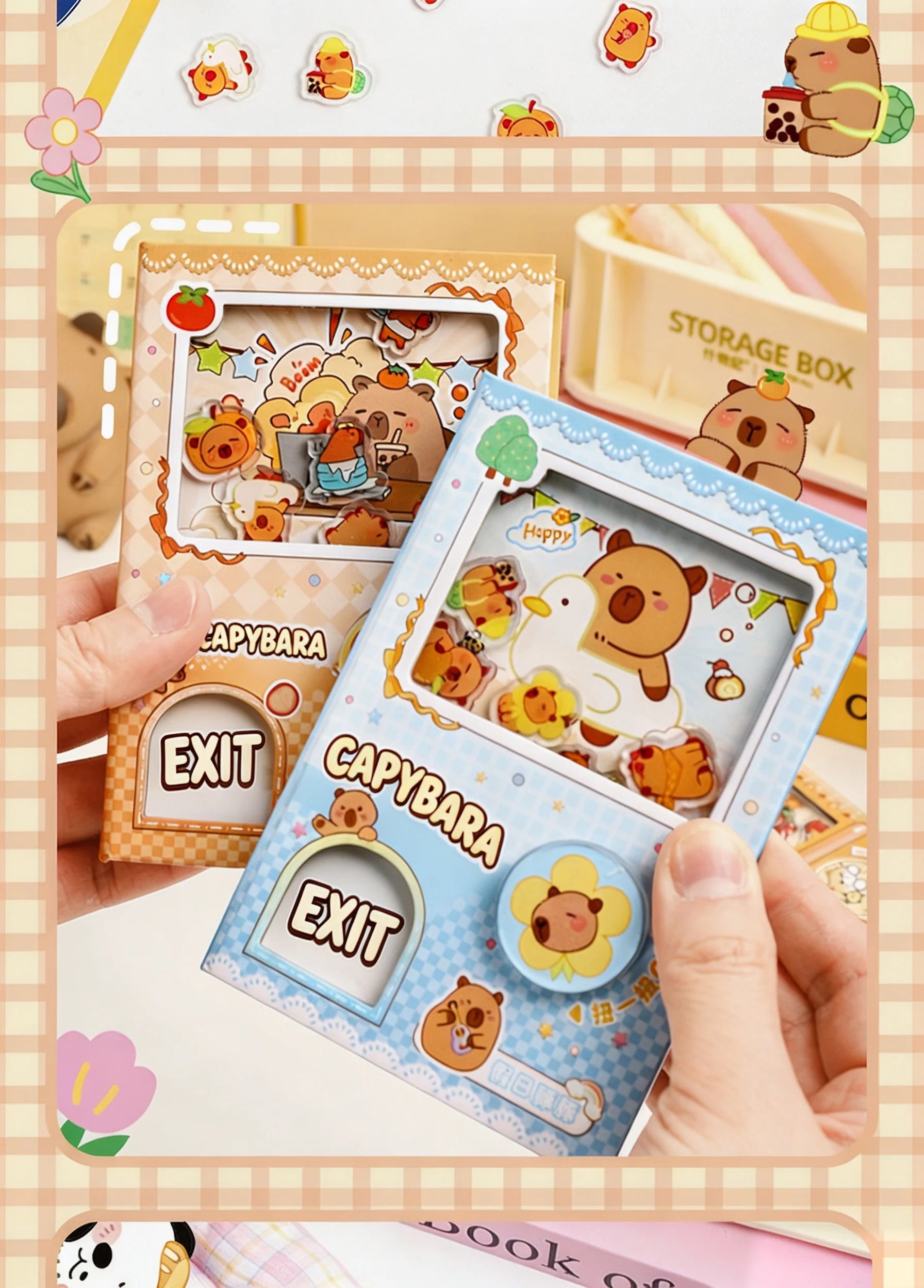 Cute Capybara School Notebook, Kawaii Cartoon Writing Journal with Interactive Gashapon Cover, Back to School Supplies for Kids