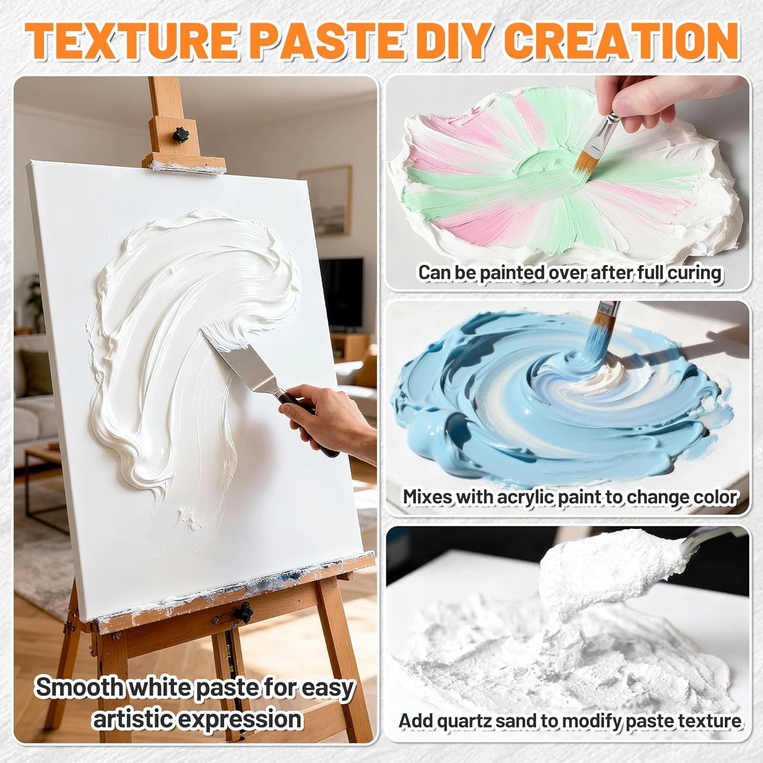 Acrylic Molding Paste: 3D Texture for Canvas & Wood. For Art & Crafts, Mixable with Acrylic Paint Quick-Drying & Crack-Resistant