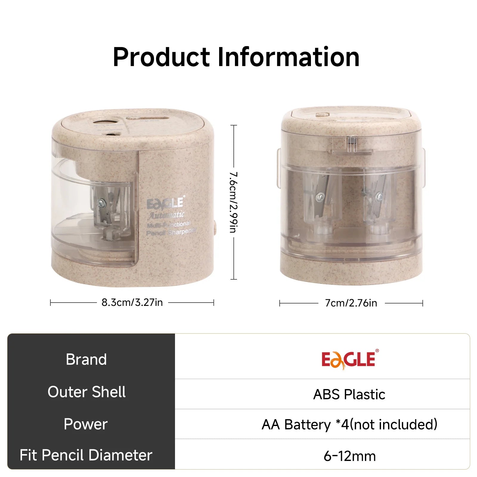 EAGLE Automatic Electric Pencil Sharpener, 5S Fast Sharpening for 6-12mm All Shapes Pencils Home School Office Art Studio