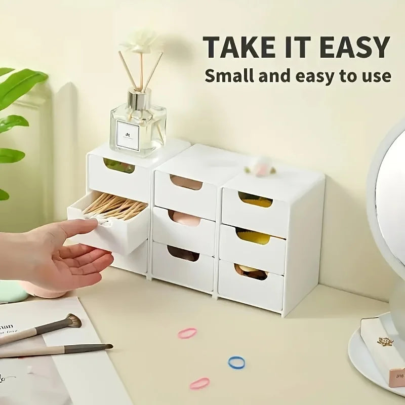 Chic 3-Tier Desk Organizer with Drawers - Ideal for Office Supplies, Jewelry & Cosmetics Storage - Portable Divider Box