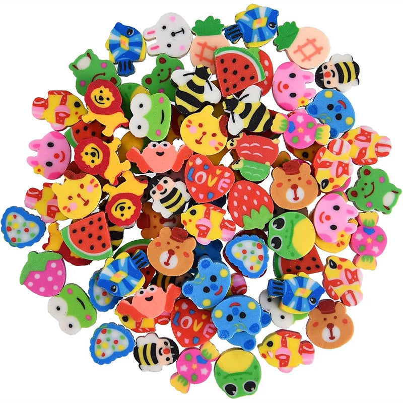 Assorted Random Mini Erasers 20~200PCS – Cute Novelty Rubber Collectibles for Office Desk Party Favors & Stationery Bulk Lot TMZ