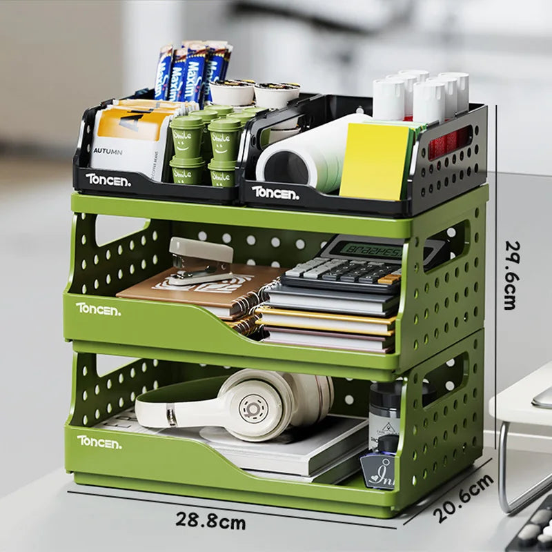 Stylish & Sturdy 3-Tier Desk Organizer with 2 Large + 2 Small Compartments – Stackable Office Storage Box