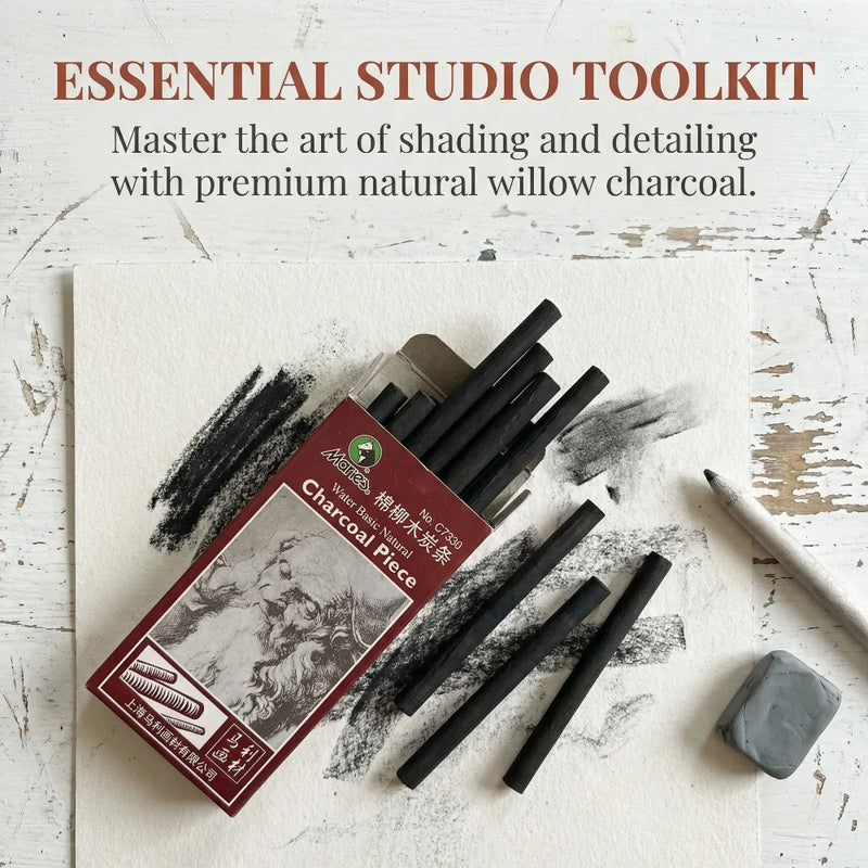 Marie's 8Pcs Willow Charcoal Sticks Professional Sketch Drawing Charcoal Bars for Artists Hand Painting Art Supplies