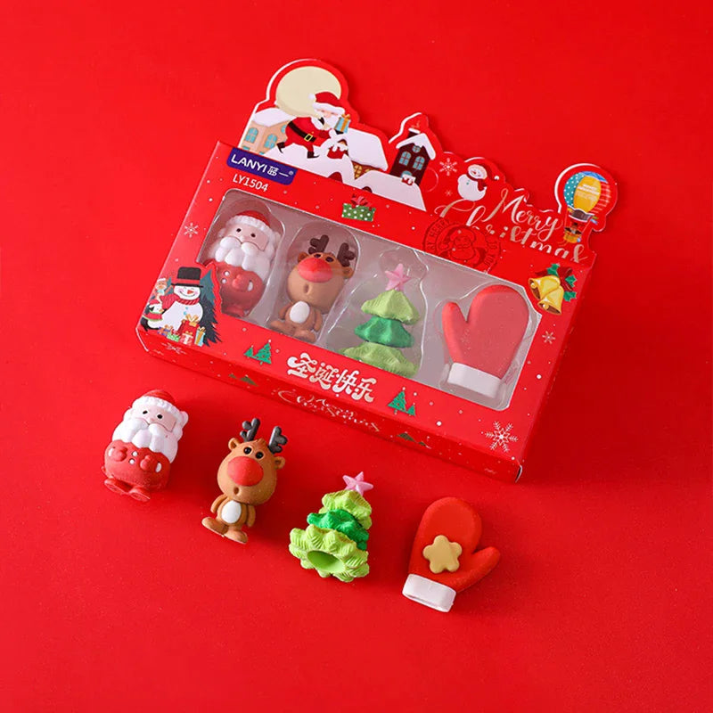 Christmas Erasers Gift Set Students Stationery School Supplies Cute Cartoon Erasers Gifts