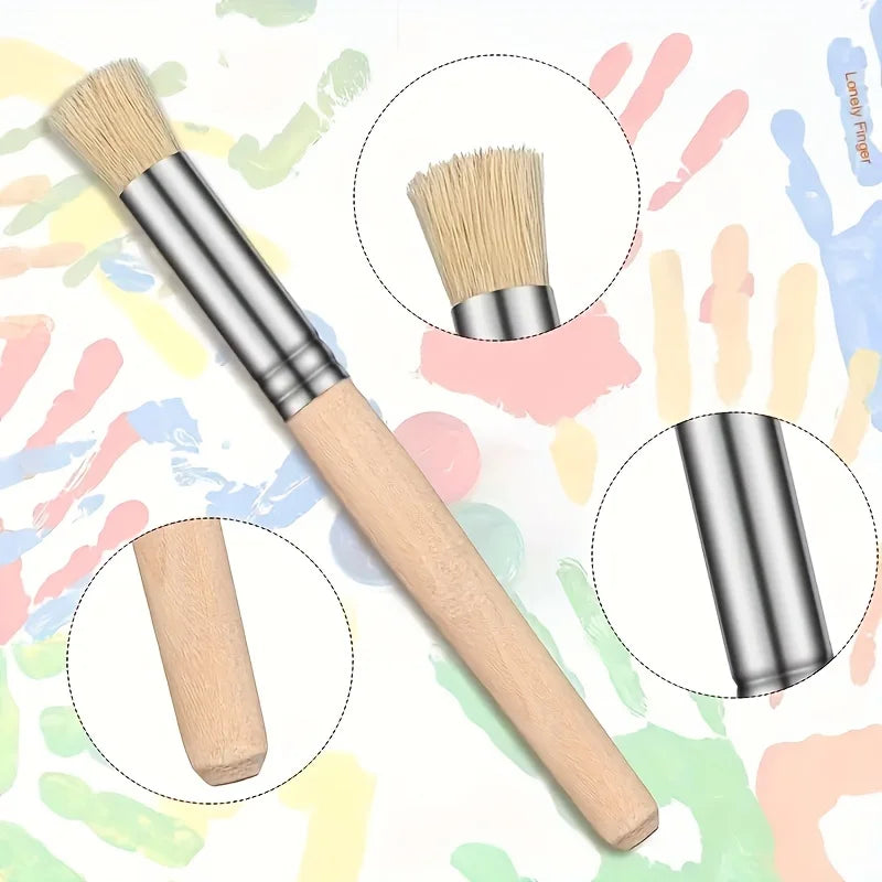 3/6/12/18pcs Stencil Paint Brushes Set Bristle Hair Wooden Handle Perfect for DIY Crafts Watercolor, Oil, and Acrylic Painting