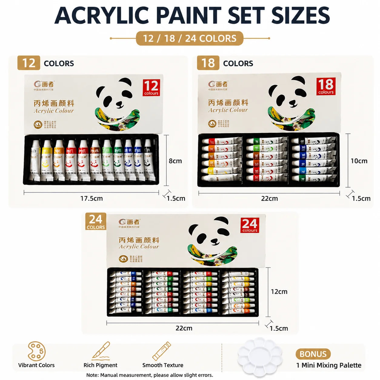 12/18/24-Color Acrylic Paint Set, Including 10 Painting Brushes with Mini Palette Multi-Functional Professional Art Painting Kit