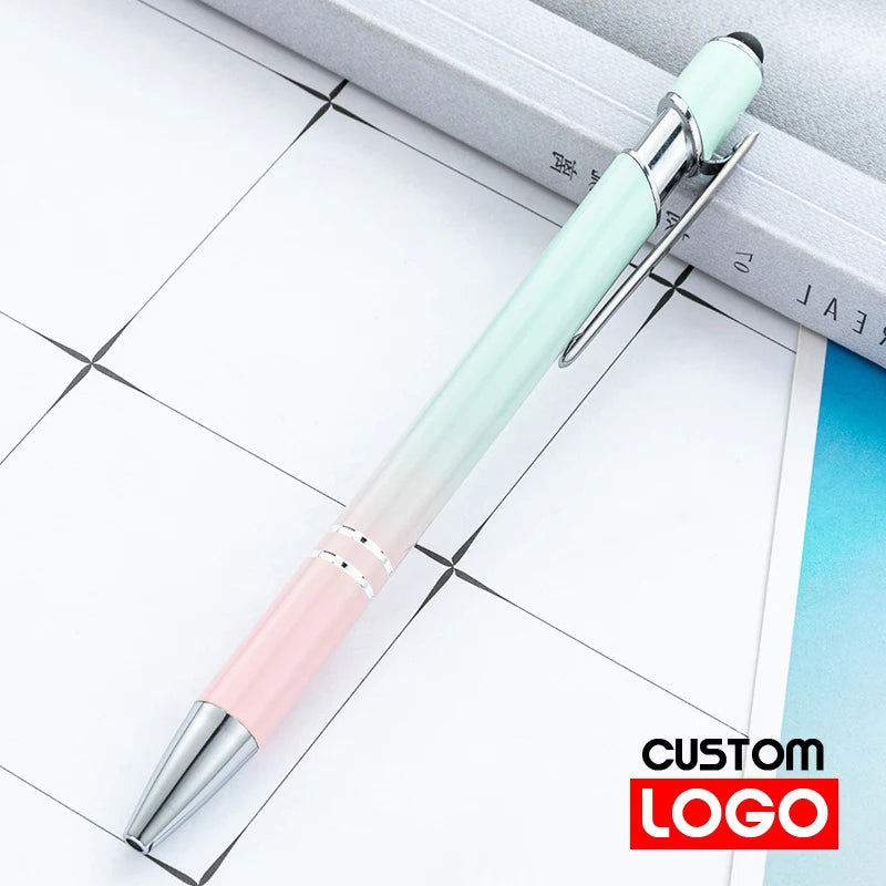 10-200Pcs Gradient Metal Ballpoint Pens Custom Logo Touch Screen Pen Office School Advertising Pen Name Text Laser Engraving