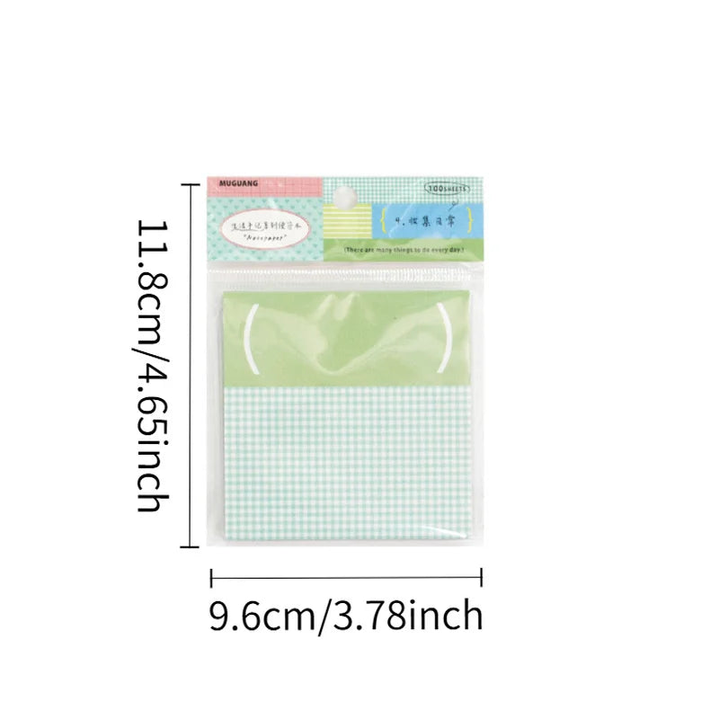100 Sheets Grid White Kraft Paper Notepad, Pastel Plaid Memo Notes, Self‑adhesive Sticky Notes for Journal Planner School Office