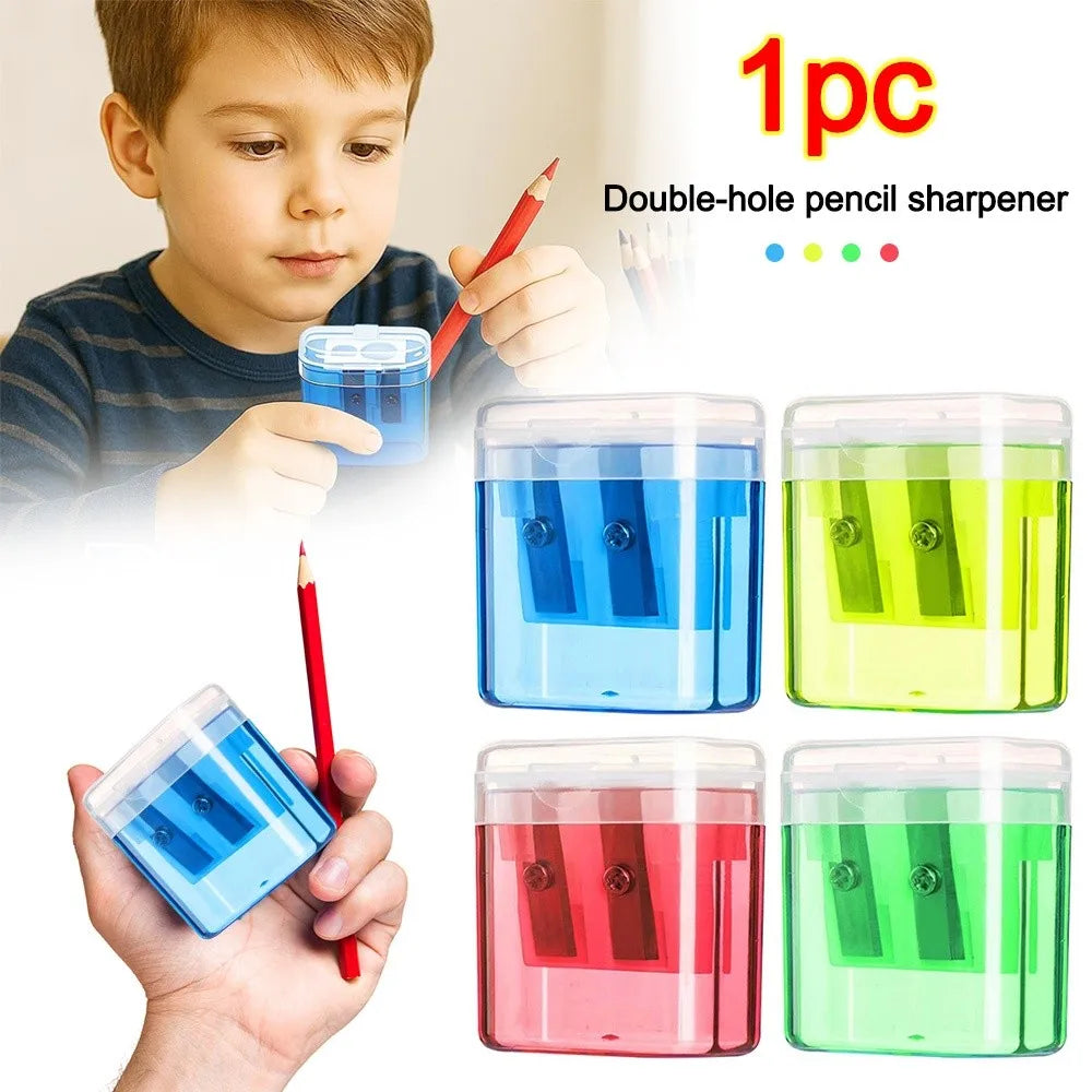 High Quality Dual Holes Pencil Sharpeners With Lid Plastic Pen Sharpener Handheld Pencil Sharpening Tool School Office Supplies