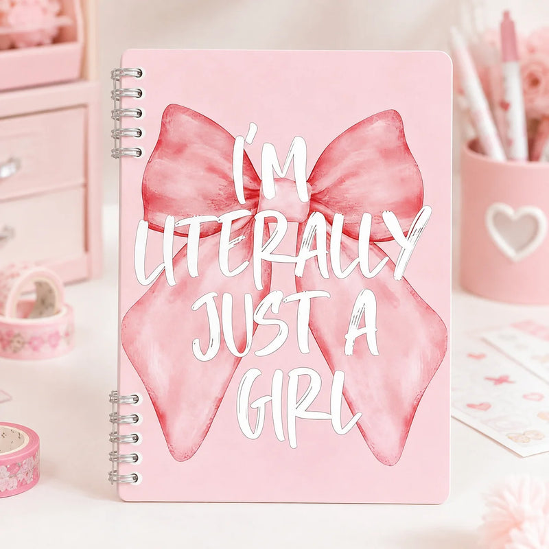 Spiral Notebook Pink Bow Design Notebook 120 Pages Refillable Lined Journal for Girls School Office Writing Stationery Gift