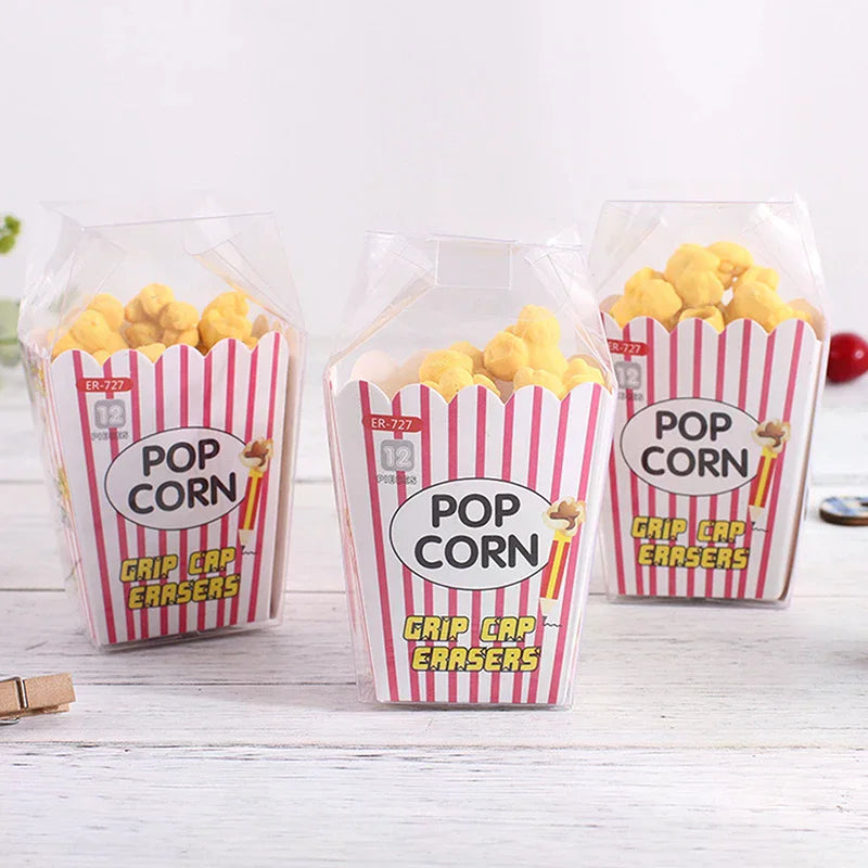 12pcs/box Cute Popcorn Shape Erasers Cute Stationery Pencil Rubbers Eraser Wipe Clean Without Leaving Marks Stationery
