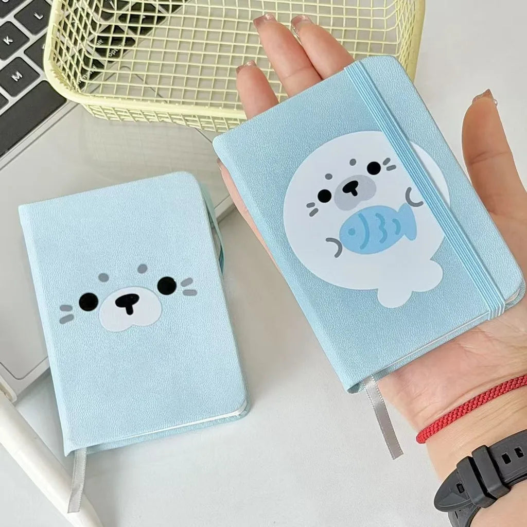 New Cartoon Seals Kawaii Notebook Soft School Supplies Blue Cute Animal Diary Book Leather Daily Planner Ribbon Kids Stationery